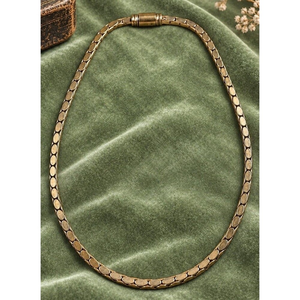Vintage 1980s Gold Tone Articulated Pebble Link Chain Necklace Barrel Clasp 20”